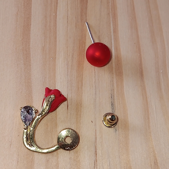 Elegant Red Rose & Faux Pearl Rhinestone Earrings New! - Picture 9 of 9